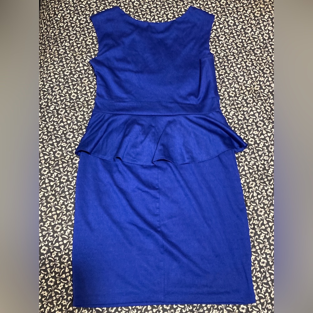 Womens Royal Blue Sleeveless Peplum Dress - Picture 2 of 4